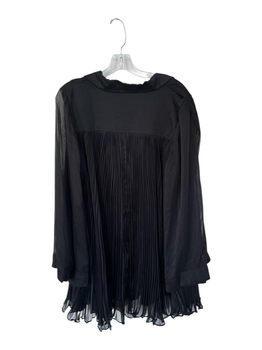 Maeve Size L Black Shell Accordian Pleats Sheer Button Up Knee length Dress Black / L