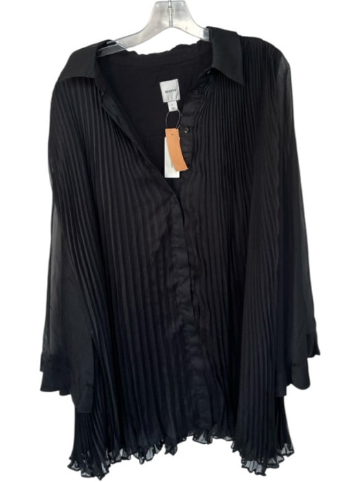 Maeve Size L Black Shell Accordian Pleats Sheer Button Up Knee length Dress Black / L
