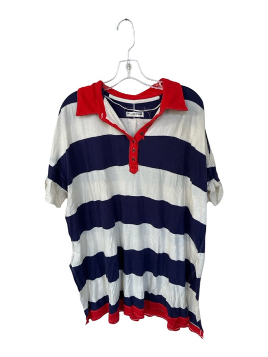 We The Free Size M White, Red, & Blue Cotton Short Sleeve Button Collar Dress White, Red, & Blue / M