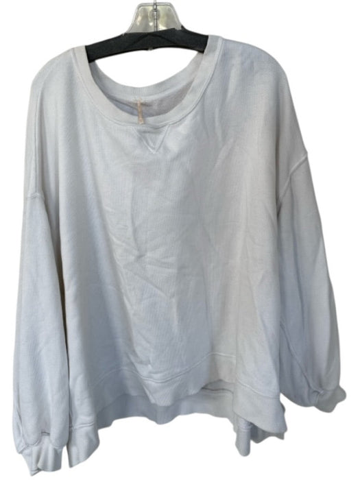 Free People Size M/L White Cotton Blend Crew Neck Long Sleeve Sweatshirt White / M/L