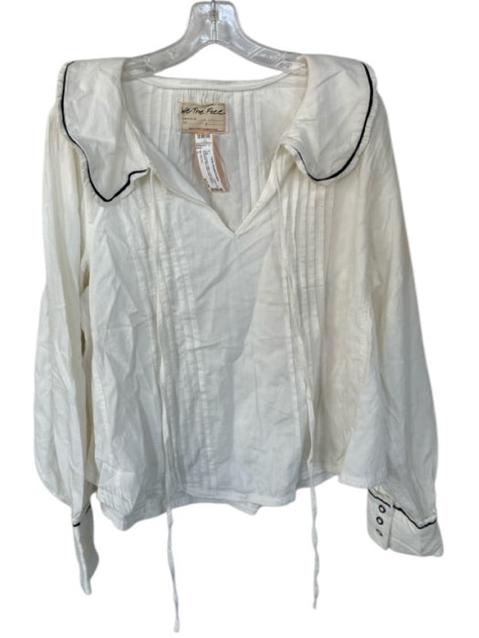 We The Free Size L White & Black Cotton Long Sleeve Accordion Pleat Collared Top White & Black / L
