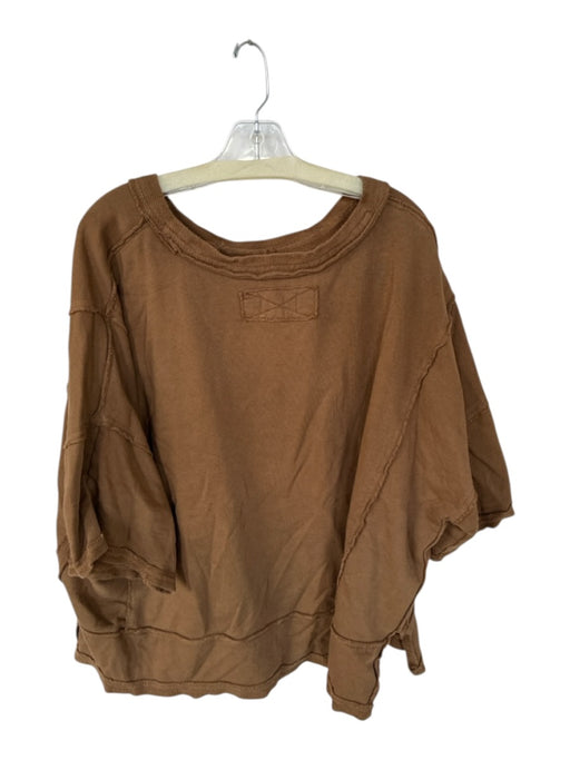 We The Free Size L Brown Cotton Short Sleeve Frayed Oversize Sweatshirt Brown / L