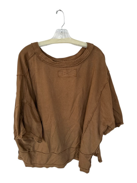 We The Free Size L Brown Cotton Short Sleeve Frayed Oversize Sweatshirt Brown / L