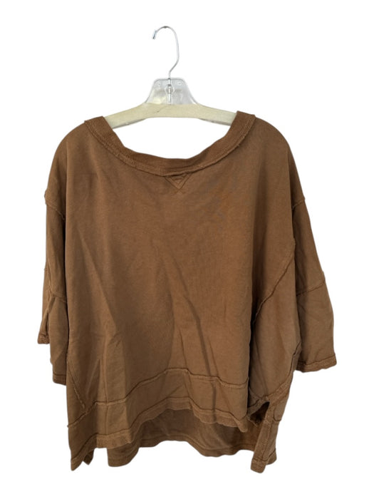 We The Free Size L Brown Cotton Short Sleeve Frayed Oversize Sweatshirt Brown / L