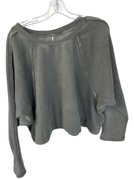 Free People Size XL Grey Cotton Blend Cropped Long Sleeve Sweatshirt Grey / XL
