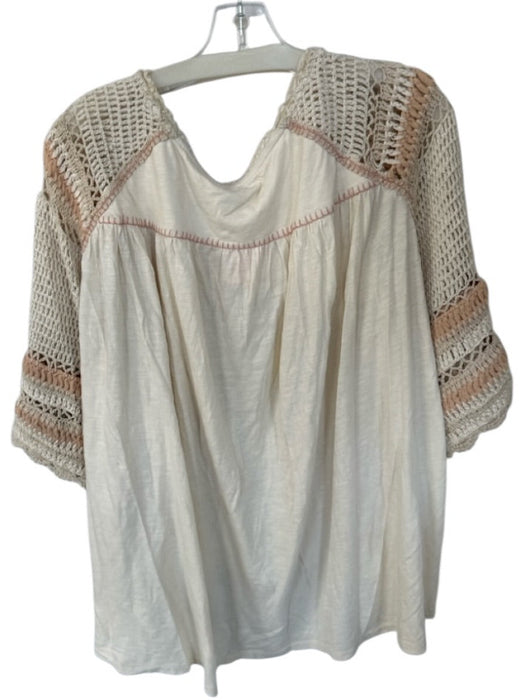 Free People Size M cream &  pale pink Cotton Blend Lace Detail Crochet Top cream &  pale pink / M