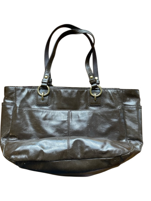 Coach Brown & Gold Patent Leather Top Handles Side Zipper Tote Bag Brown & Gold / M