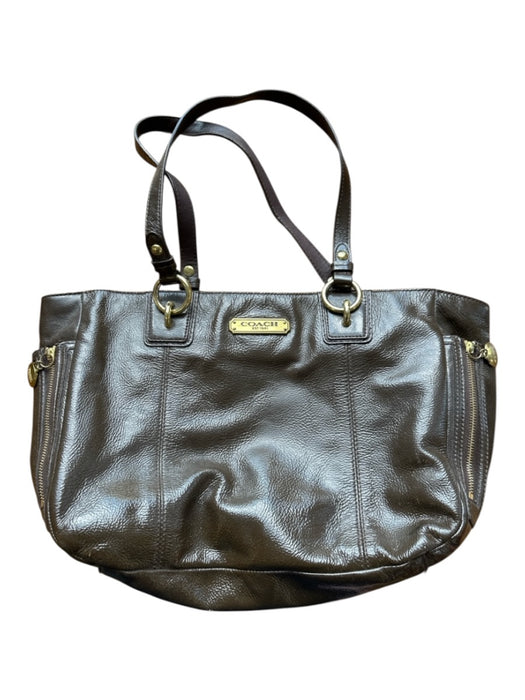 Coach Brown & Gold Patent Leather Top Handles Side Zipper Tote Bag Brown & Gold / M
