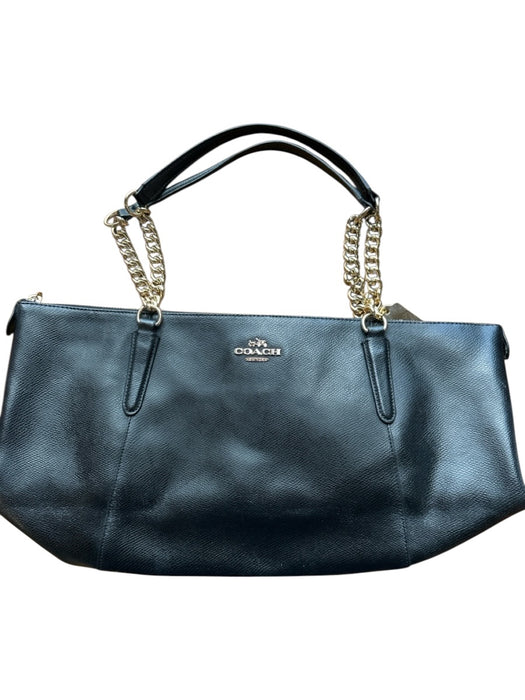 Coach Black & Gold Leather Top Handles Chain Strap Zip Close Gold Hardware Bag Black & Gold / M