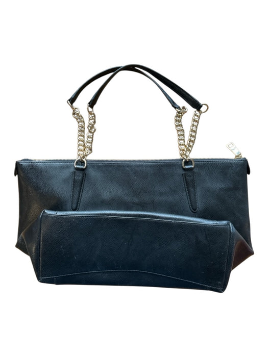 Coach Black & Gold Leather Top Handles Chain Strap Zip Close Gold Hardware Bag Black & Gold / M