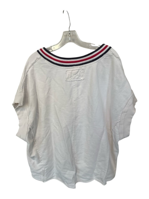 We The Free Size M White, Navy & Blue Cotton Short Sleeve V Neck Sweatshirt White, Navy & Blue / M