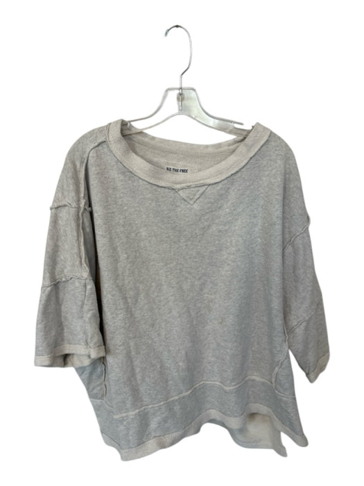 We The Free Size M Gray Cotton Short Sleeve Boat Neck Heathered Sweatshirt Gray / M