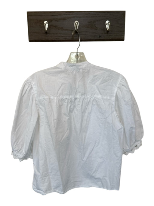 Calligraphie Size XL White Cotton 3/4 Balloon Sleeve Lace Detail Half Button Top White / XL