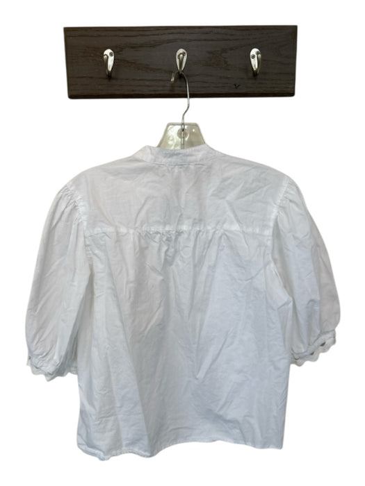 Calligraphie Size XL White Cotton 3/4 Balloon Sleeve Lace Detail Half Button Top White / XL