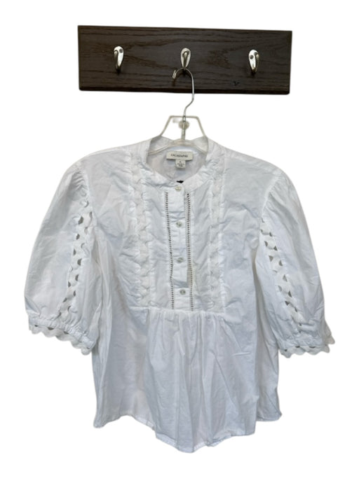 Calligraphie Size XL White Cotton 3/4 Balloon Sleeve Lace Detail Half Button Top White / XL