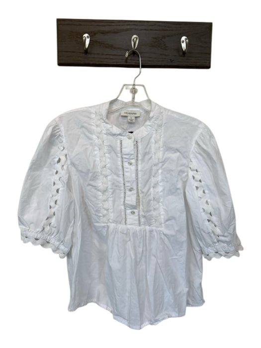 Calligraphie Size XL White Cotton 3/4 Balloon Sleeve Lace Detail Half Button Top White / XL