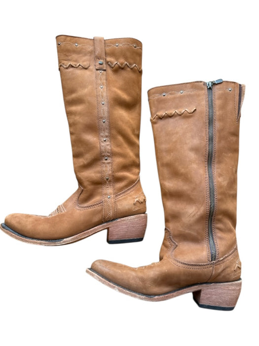 Liberty Black Shoe Size 8 Brown Leather Side Zip Knee High Western Boots Brown / 8
