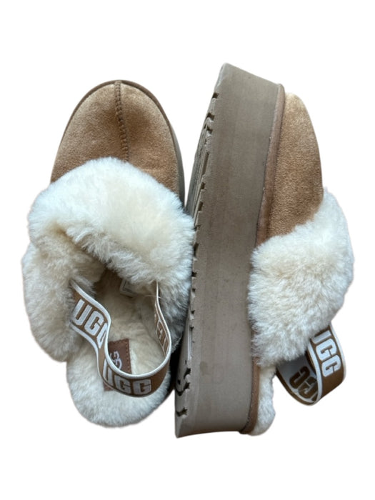 Ugg Shoe Size 9 Brown & Cream Suede Shearling Lined Platform Back Strap Boots Brown & Cream / 9