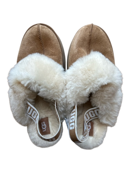 Ugg Shoe Size 9 Brown & Cream Suede Shearling Lined Platform Back Strap Boots Brown & Cream / 9