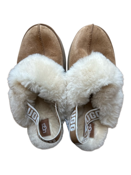 Ugg Shoe Size 9 Brown & Cream Suede Shearling Lined Platform Back Strap Boots Brown & Cream / 9