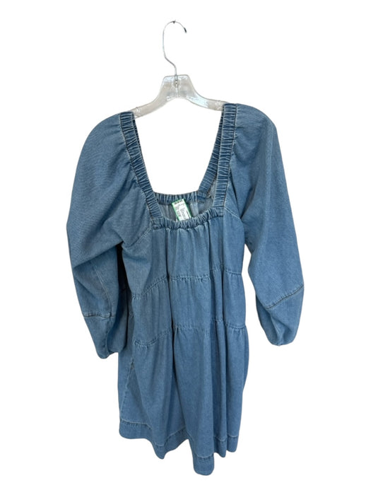 Free People Size Est M Med Light Wash Cotton Long Balloon Sleeve Denim Dress Med Light Wash / Est M