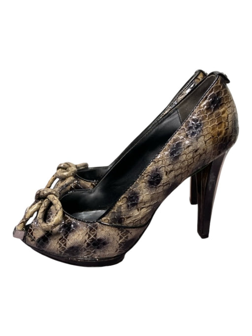 Karen Millen Shoe Size 6.5 Tan & black Patent Leather Snake Embossed Bow Pumps Tan & black / 6.5