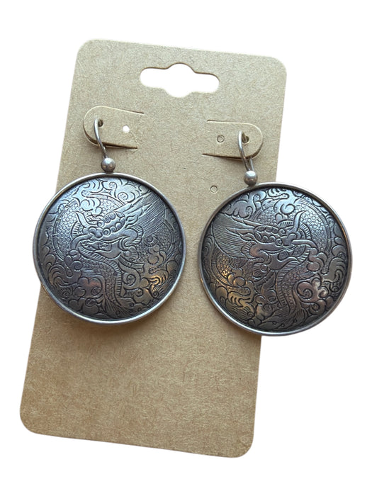 Silver Sterling Silver round Engraved Circle Earrings Silver