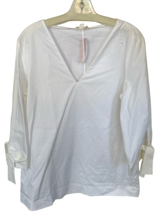 COS Size 12 White Cotton Long Sleeve V Neck Top White / 12