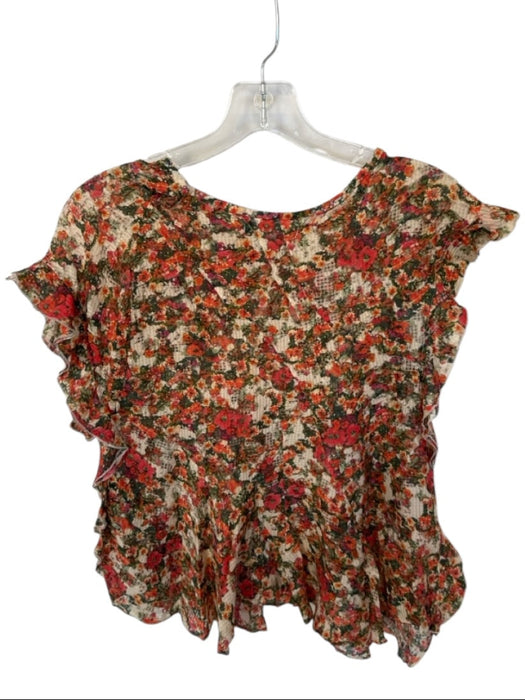 Isabel Marant Size 38 Orange & Green Viscose Blend Flutter Sleeves Flowers Top Orange & Green / 38