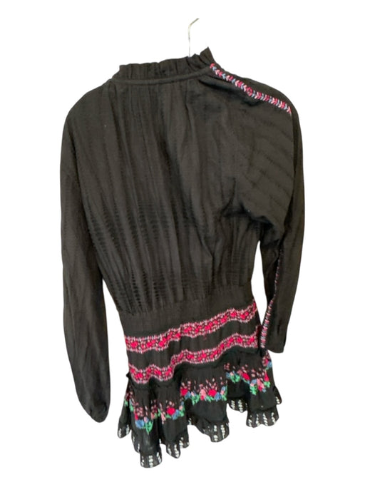 Misa Size M Black & Purple Cotton Long Balloon Sleeve embroider neck Dress Black & Purple / M