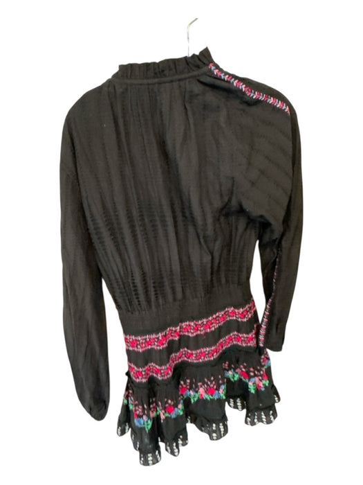 Misa Size M Black & Purple Cotton Long Balloon Sleeve embroider neck Dress Black & Purple / M