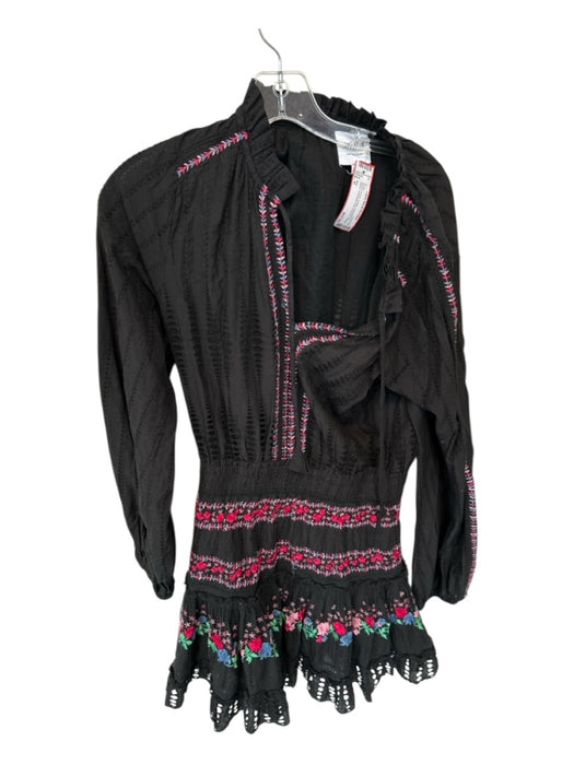 Misa Size M Black & Purple Cotton Long Balloon Sleeve embroider neck Dress Black & Purple / M