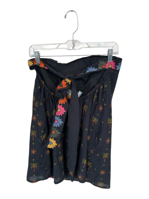 Farm Rio Size MP Black & Multi Cotton Strapless Embroidered Back Tie Dress Black & Multi / MP
