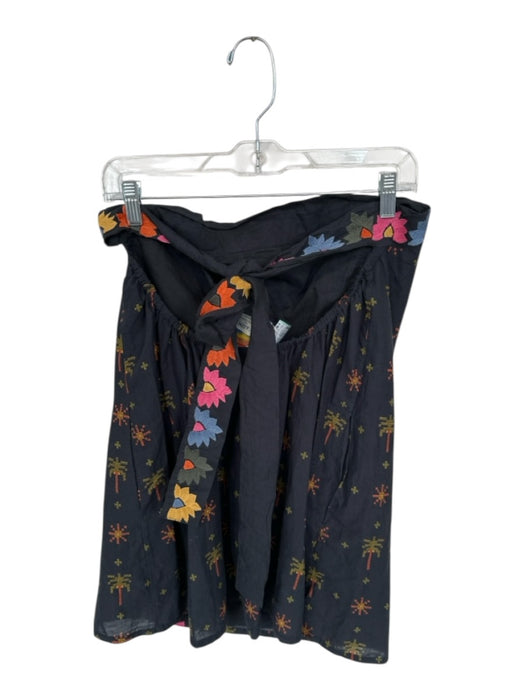 Farm Rio Size MP Black & Multi Cotton Strapless Embroidered Back Tie Dress Black & Multi / MP