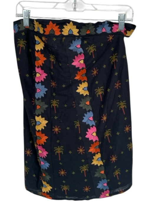 Farm Rio Size MP Black & Multi Cotton Strapless Embroidered Back Tie Dress Black & Multi / MP