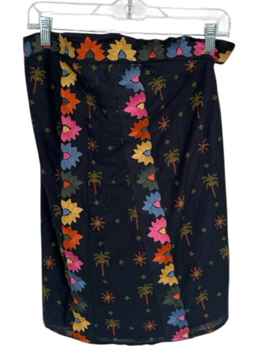 Farm Rio Size MP Black & Multi Cotton Strapless Embroidered Back Tie Dress Black & Multi / MP