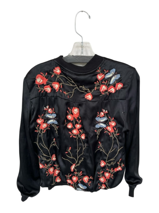 Walter Baker Size S Black & Coral Viscose Long Sleeve Embroidered Flowers Jacket Black & Coral / S