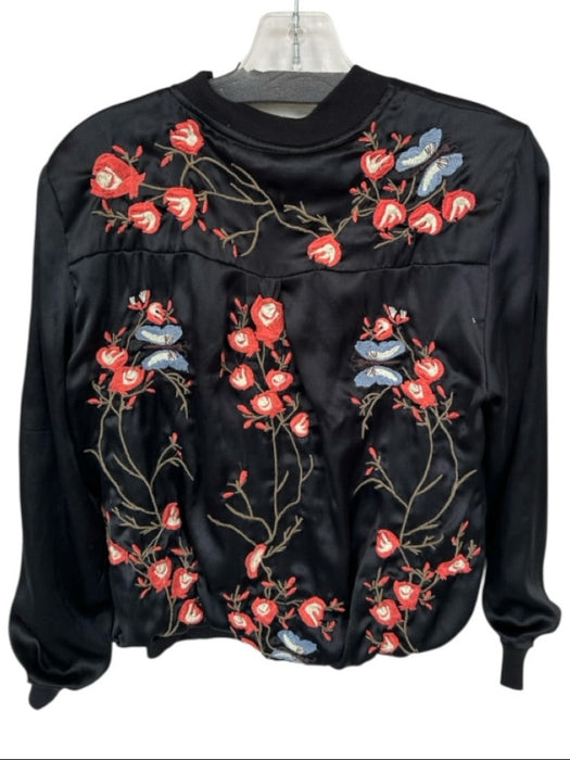 Walter Baker Size S Black & Coral Viscose Long Sleeve Embroidered Flowers Jacket Black & Coral / S
