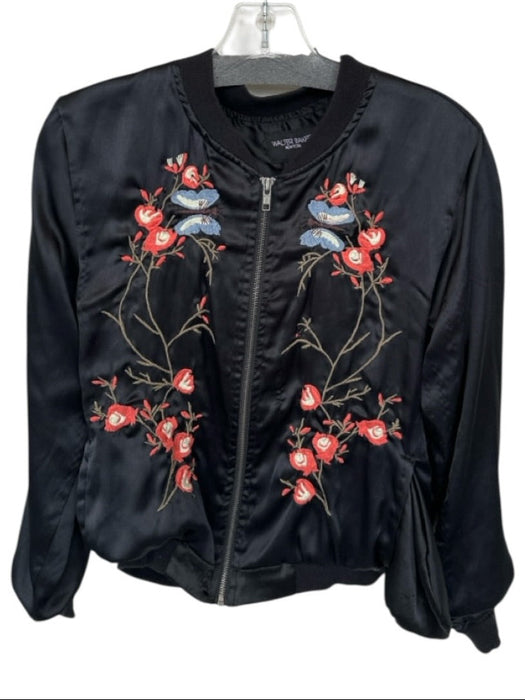 Walter Baker Size S Black & Coral Viscose Long Sleeve Embroidered Flowers Jacket Black & Coral / S