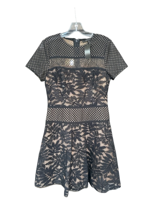 BCBG Maxazria Size 6 Black & Nude Cotton Blend Lace Short Sleeve Back Zip Dress Black & Nude / 6