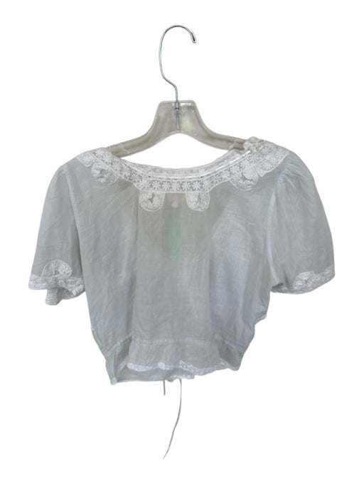Loveshackfancy Size S Baby Blue & White Cotton Short Balloon Sleeve Lace Top Baby Blue & White / S