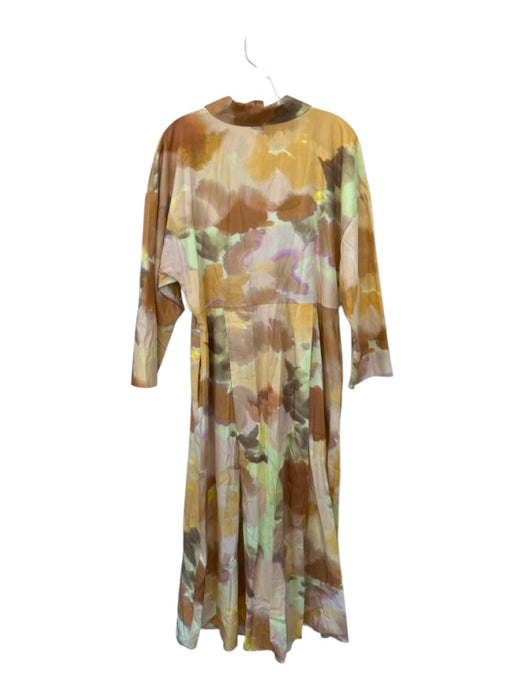 Exquise Size 12 Orange & Green Cotton Long Sleeve Tie Dye Collar Belt Dress Orange & Green / 12