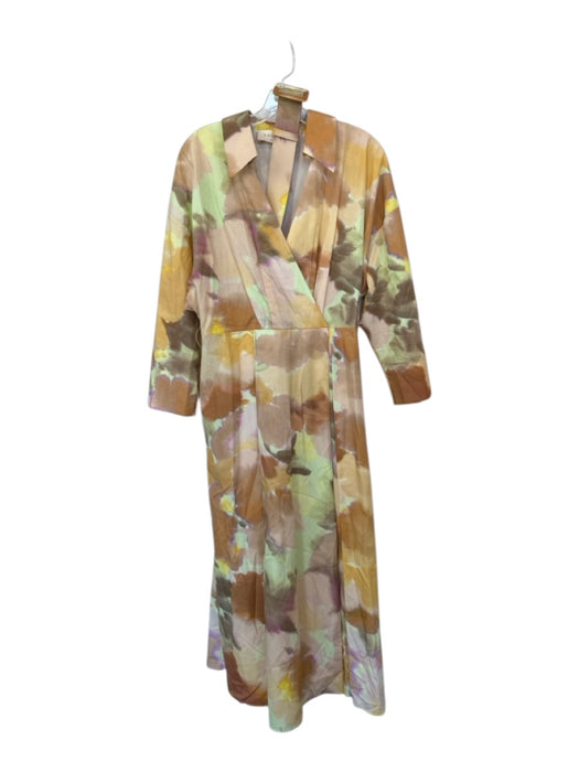 Exquise Size 12 Orange & Green Cotton Long Sleeve Tie Dye Collar Belt Dress Orange & Green / 12