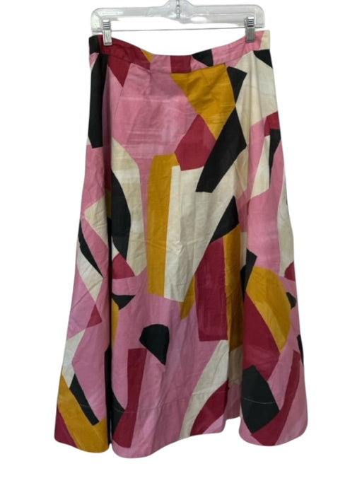 Zara Size XL Pink & Black Cotton Side Zip Geometric Pleat Maxi Skirt Pink & Black / XL