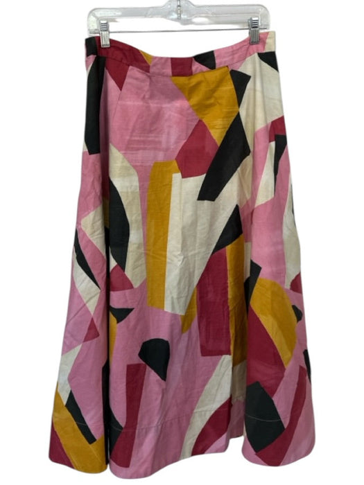Zara Size XL Pink & Black Cotton Side Zip Geometric Pleat Maxi Skirt Pink & Black / XL