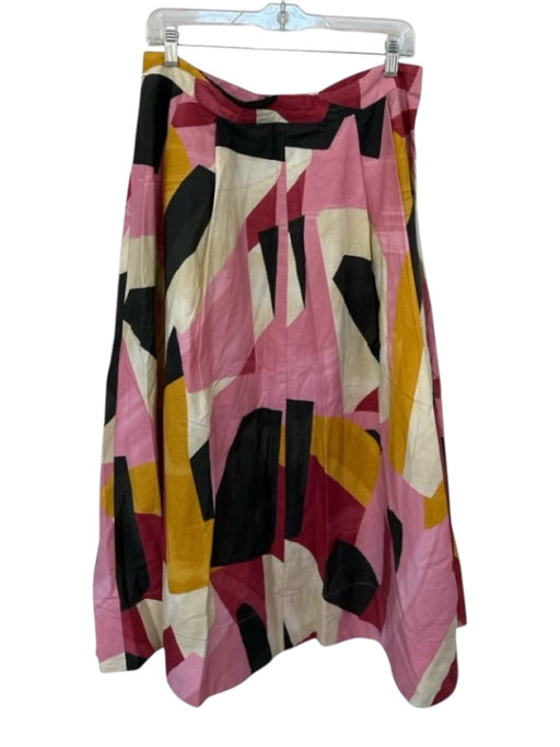 Zara Size XL Pink & Black Cotton Side Zip Geometric Pleat Maxi Skirt Pink & Black / XL