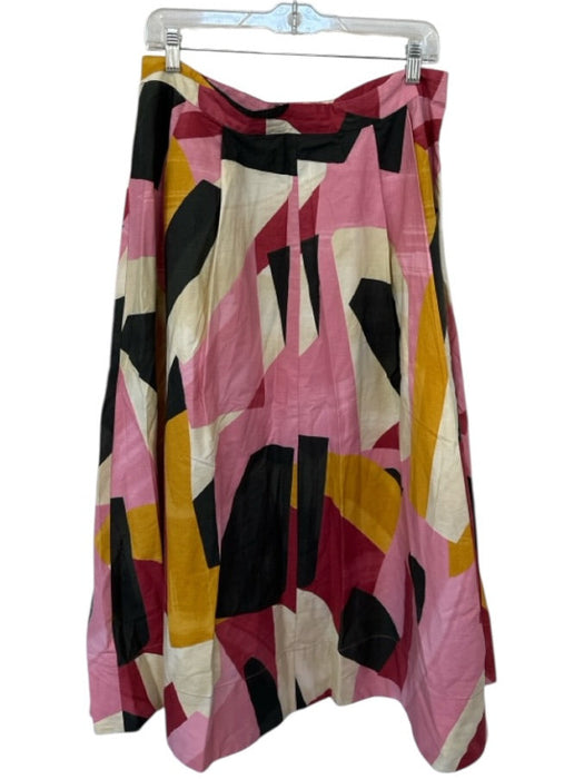 Zara Size XL Pink & Black Cotton Side Zip Geometric Pleat Maxi Skirt Pink & Black / XL