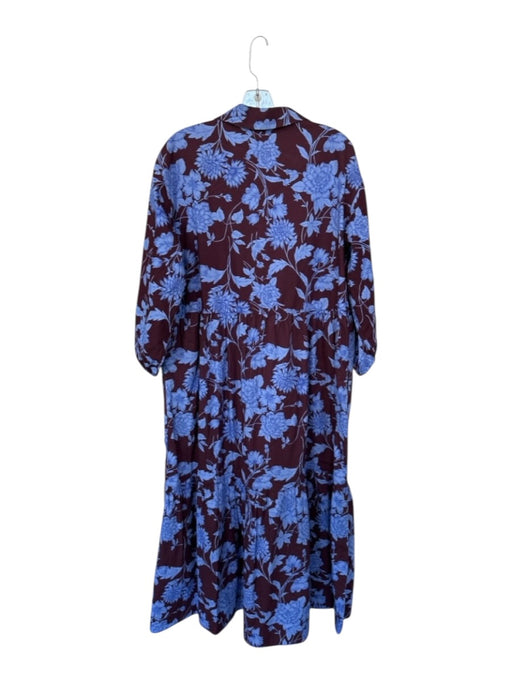 Maeve Size L Maroon & purple Cotton Long Balloon Sleeve Botanical Collar Dress Maroon & purple / L