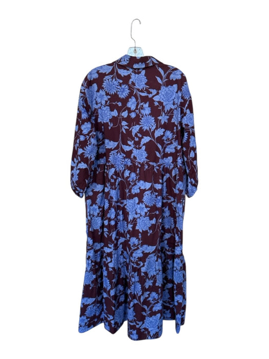 Maeve Size L Maroon & purple Cotton Long Balloon Sleeve Botanical Collar Dress Maroon & purple / L