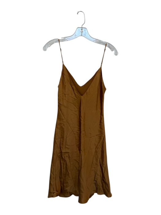 Dannijo Size M Bronze Silk Spaghetti Strap V Neck Mini Dress Bronze / M